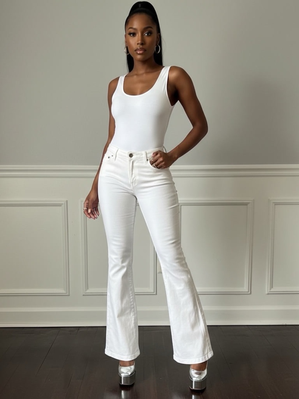 Emporio Armani White Flare Jeans Low Rise Size 8 Fits Like US 4